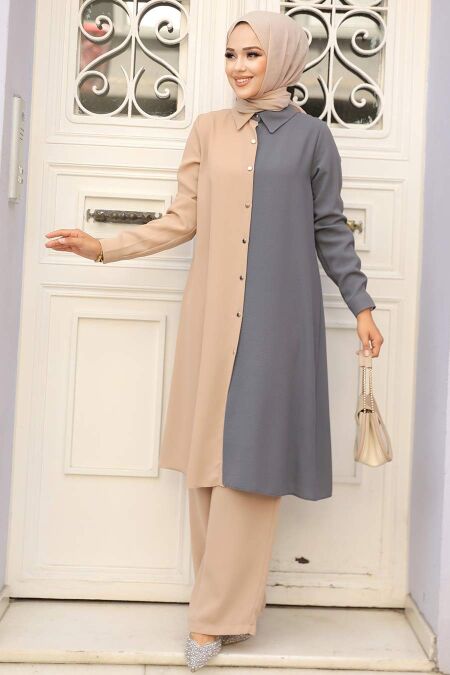 Smoke Color Hijab Double Suit 52331FU - NEVA STYLE