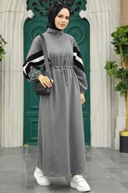 Smoke Color Hijab Dress 13610FU - 2