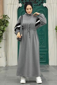 Smoke Color Hijab Dress 13610FU - 1