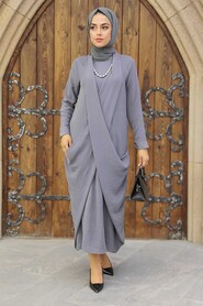 Smoke Color Hijab Dress 34281FU - 1