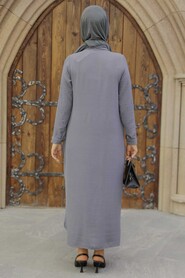 Smoke Color Hijab Dress 34281FU - 3