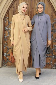 Smoke Color Hijab Dress 34281FU - 2