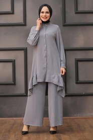Smoke Color Hijab Dual Suit Dress 2428FU - 1