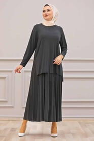 Smoke Color Hijab Dual Suit Dress 41241FU - 1