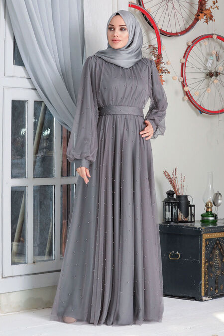 Plus Size Smoke Color Islamic Wedding Gown 50080FU - Neva-style.com