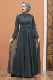  Modern Smoke Color Islamic Clothing Evening Gown 5514FU - 2