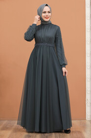  Modern Smoke Color Islamic Clothing Evening Gown 5514FU - 3