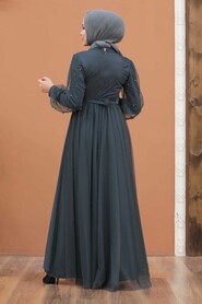  Modern Smoke Color Islamic Clothing Evening Gown 5514FU - 6