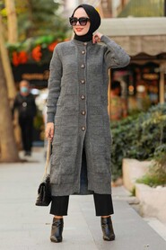 Smoke Color Hijab Knitwear Cardigan 5372FU - 2