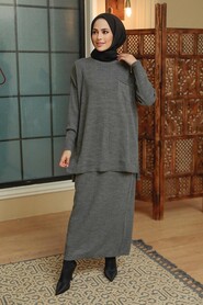 Smoke Color Hijab Knitwear Suit Dress 34021FU - 2