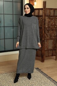 Smoke Color Hijab Knitwear Suit Dress 34021FU - 1