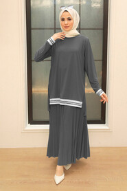 Smoke Color Hijab Suit Dress 50301FU - NEVA STYLE