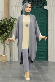 Smoke Color Hijab Triple Suit 52261FU - 2