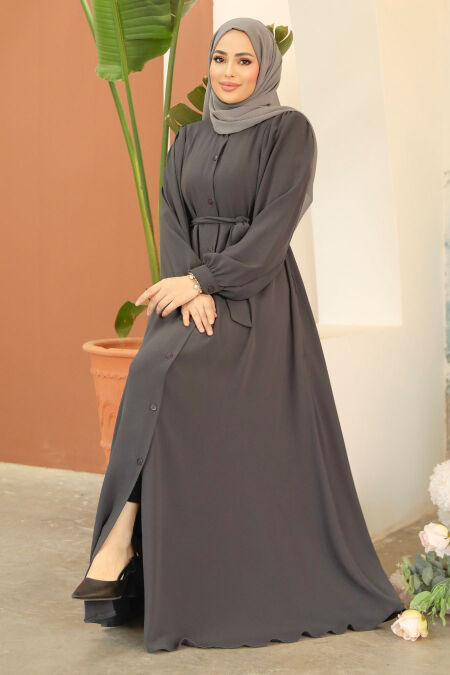 Smoke Color Modest Abaya 45277FU - NEVA STYLE