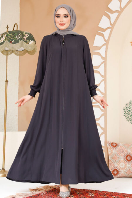 Smoke Color Modest Abaya 45294FU - NEVA STYLE