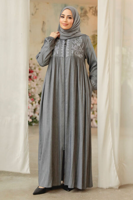 Smoke Color Modest Abaya Dubai 45279FU - NEVA STYLE