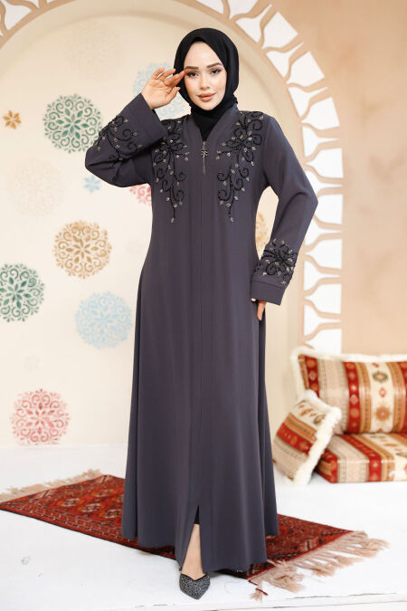 Smoke Color Modest Abaya For Women 29107FU - NEVA STYLE
