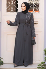 Smoke Color Modest Dubai Abaya 29101FU - 1