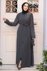 Smoke Color Modest Dubai Abaya 29101FU - 2