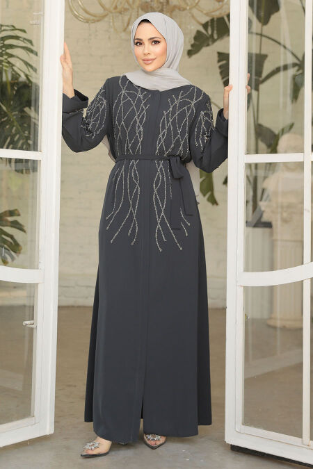 Smoke Color Modest Plus Size Abaya 29102FU - NEVA STYLE