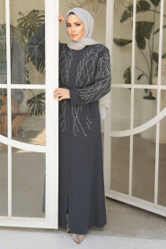 Smoke Color Modest Plus Size Abaya 29102FU - 2