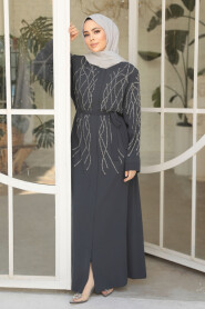 Smoke Color Modest Plus Size Abaya 29102FU - 3