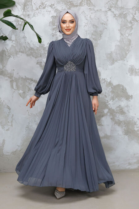 Smoke Color Modest Wedding Dress 4448FU - NEVA STYLE