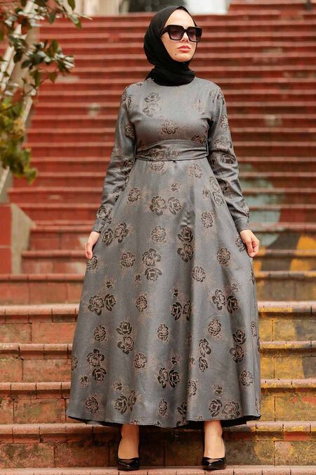 Smoke Color Hijab Dress 75910FU - NEVA STYLE