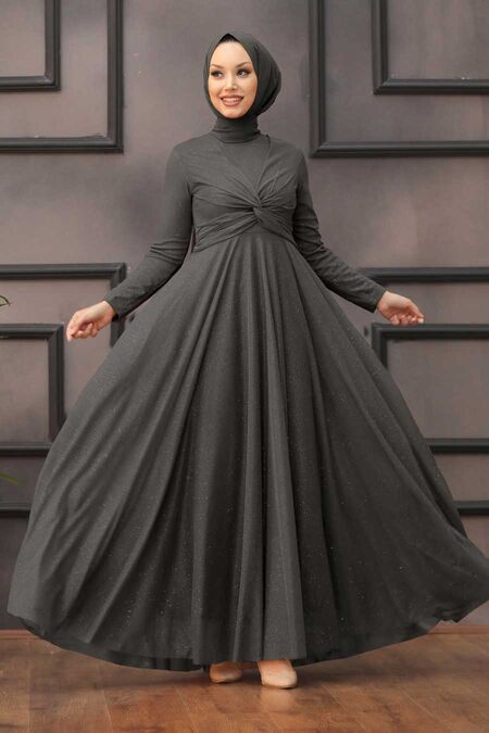  Plus Size Smoke Colored Islamic Clothing Evening Dress 5397FU - NEVA STYLE