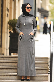 Smoke Color Hijab Dress 2243FU - 1