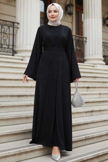 Stone Appliqué Black Modest Abaya 82412S - 