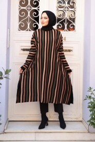 Striped Black Modest Knit Poncho Tunic 56751S - 2