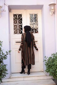 Striped Black Modest Knit Poncho Tunic 56751S - 3