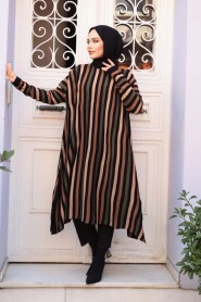 Striped Black Modest Knit Poncho Tunic 56751S - 1