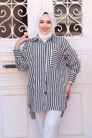 Striped Black Modest Shirt 10469S - 3