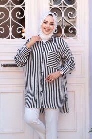 Striped Black Modest Shirt 10469S - 1