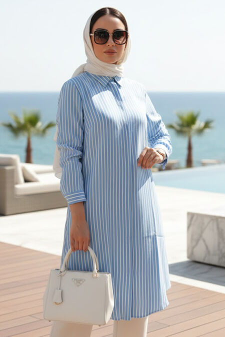 Striped Blue Modest Tunic 11746M - 