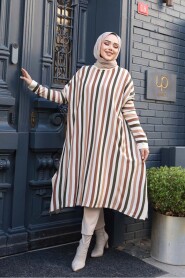 Striped Cream Modest Knit Poncho Tunic 56751KR - 1