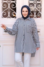 Striped Navy Modest Shirt 10469L - 1