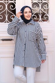 Striped Navy Modest Shirt 10469L - 2