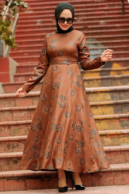 Sunff Colored Hijab Dress 75910TB - NEVA STYLE