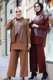 Sunuff Colored Hijab Dual Suit Dress 13401TB - 3