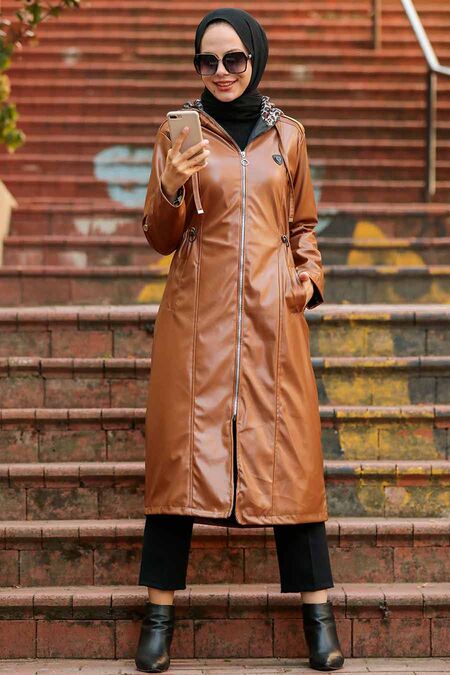 Sunuff Colored Hijab Coat 12050TB - NEVA STYLE