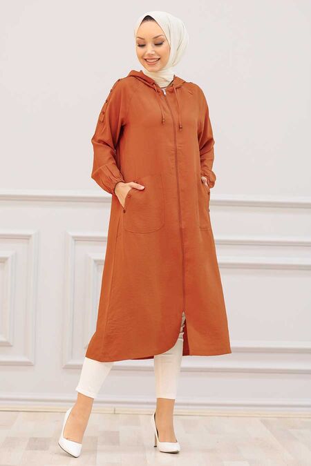 Sunuff Colored Hijab Coat 14650TB - NEVA STYLE