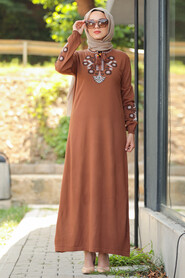 Sunuff Colored Hijab Dress 23120TB - 2