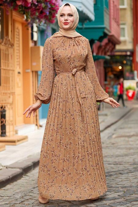 Sunuff Colored Hijab Dress 27890TB - NEVA STYLE