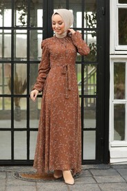 Sunuff Colored Hijab Dress 27902TB - 2