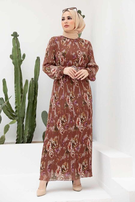 Sunuff Colored Hijab Dress 2894TB - NEVA STYLE