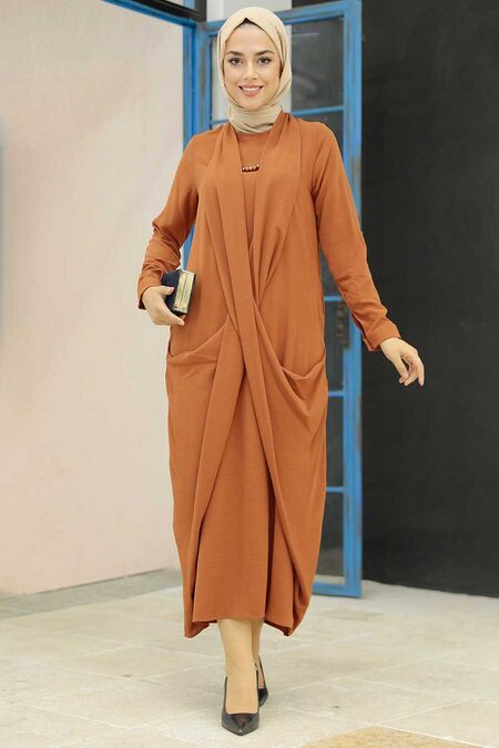 Sunuff Colored Hijab Dress 34281TB - NEVA STYLE