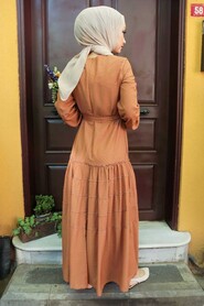Sunuff Colored Hijab Dress 4342TB - 2